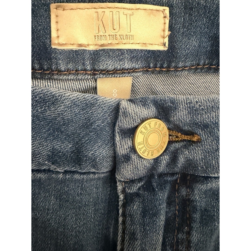 KUT From The Kloth Meg Wide Leg Jeans 8 High Rise Patch Pocket Raw Hem
